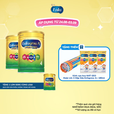 [Tặng 1 lon 830g] Bộ 2 lon sữa bột Enfagrow A+ Neuropro 4 với DHA giúp phát triển não bộ cho trẻ từ 2-6 tuổi - 1.7kg/lon