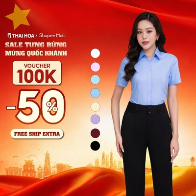 Áo sơ mi nữ R01 ngắn tay vải cotton trơn nhiều màu form ôm Thái Hòa