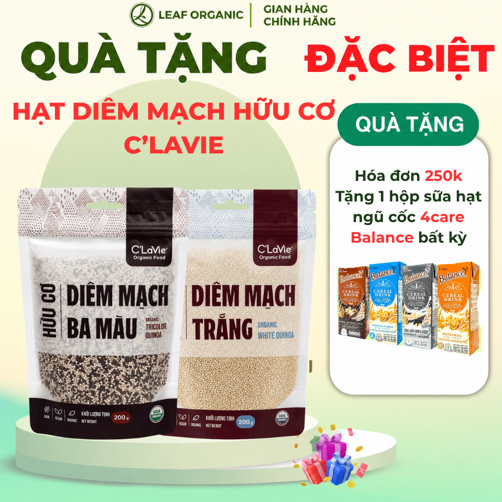 Hạt diêm mạch quinoa 3 màu, quinoa trắng hữu cơ C'LaVie 200g