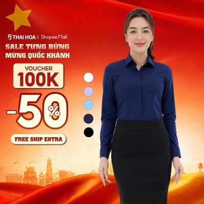 Áo sơ mi ASW0101-R07 dài tay nữ chất liệu sợi tre vải kẻ xéo phay cao cấp nhiều màu Thái Hòa