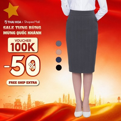 Chân váy nữ 226 chất liệu gỗ sồi phối sợi lông cừu cao cấp form bút chì ôm Thái Hòa