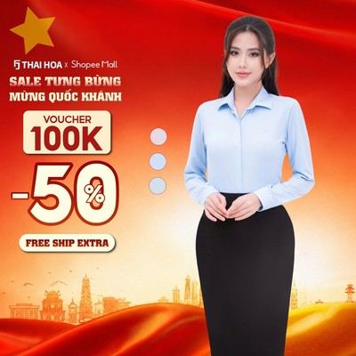 Áo sơ mi nữ 251 dài tay chất liệu sợi than tre vải kẻ sọc nhỡ nẹp khuy cao cấp Thái Hòa
