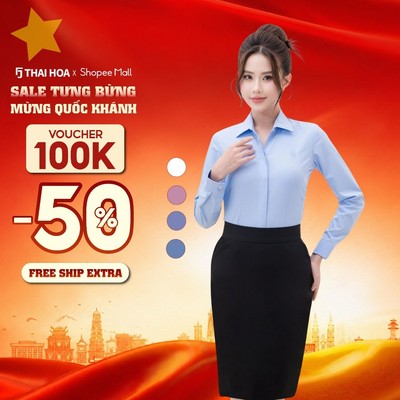Áo sơ mi nữ 253 dài tay chất liệu cà phê NANO vải rập chìm hình khối 3D cao cấp Thái Hòa
