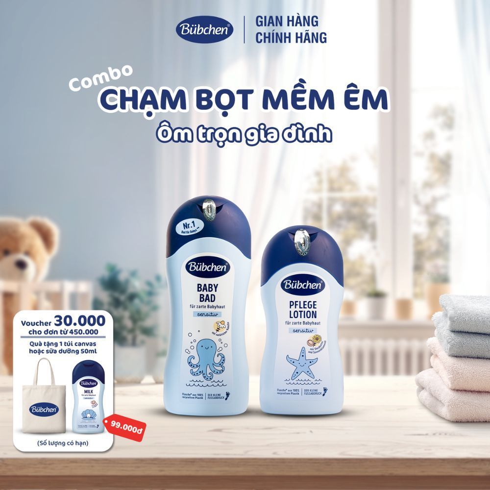 COMBO Bộ 2 bước chăm sóc bé và gia đình - Sữa tắm Baby Bad 1000ml & Sữa dưỡng thể Pflege Lotion 400m