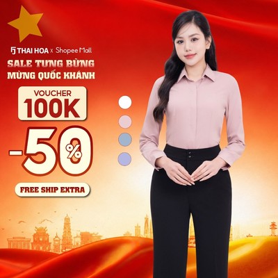 Áo sơ mi nữ 228 dài tay chất liệu Bạc Hà vải kẻ nhí dệt chìm cao cấp Thái Hòa