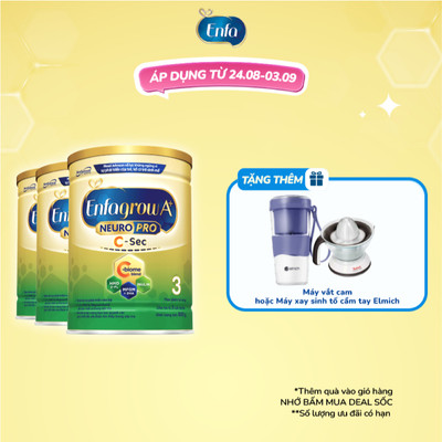 [Cho cả trẻ sinh mổ] Bộ 3 lon sữa bột Enfagrow A+ NeuroPro 3 C-Sec 800g cho trẻ trên 3 tuổi
