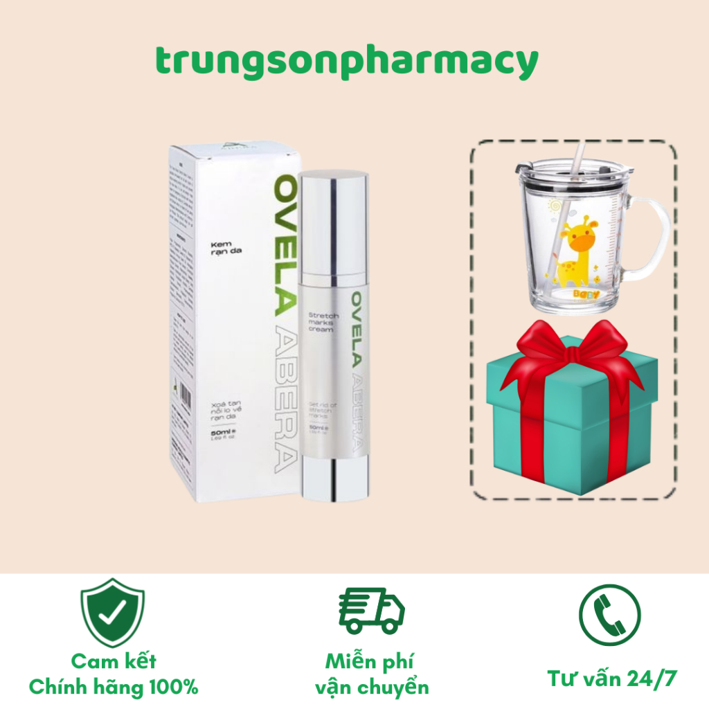 KEM RẠN DA OVELA ABERA 50ML - Giảm Rạn Cũ, Ngừa Rạn Mới, Dưỡng Ẩm, Mờ Thâm Rạn An Toàn Cho Mẹ Bầu