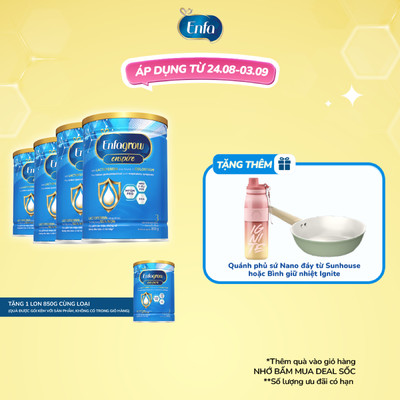[Tặng 1 lon 850g] Bộ 4 lon sữa bột Enfagrow Enspire 3 850g hỗ trợ đề kháng với Lactoferrin dành cho trẻ từ 2-6 tuổi