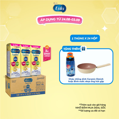 Thùng 24 Hộp Sữa Pha Sẵn Enfagrow A+ Superior 180ml với DHA Hỗ Trợ Phát Triển Não Bộ Cho Trẻ