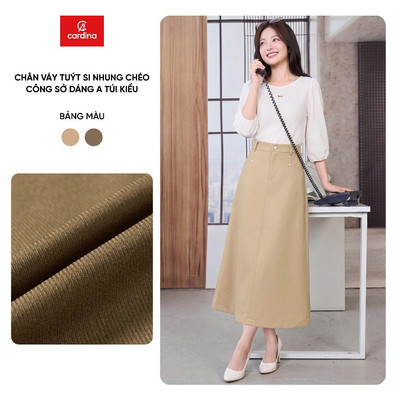 Chân váy nữ CARDINA chất liệu tuýt si nhung chéo công sở dáng A túi kiểu 6CVA05