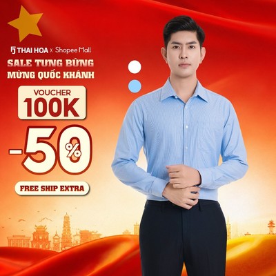 Áo sơ mi nam  994 trung niên thiết kế dài tay 2 màu trắng xanh kẻ nhuyễn Thái Hoà