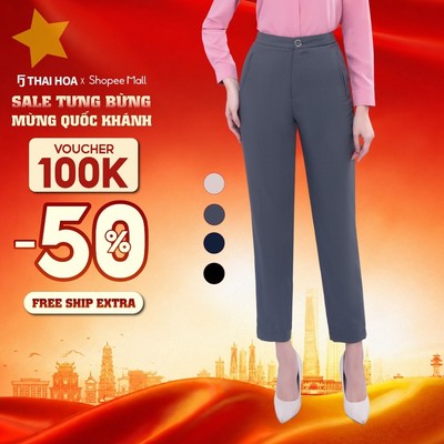 Quần baggy nữ R15 quần công sở trơn nhiều màu sợi gỗ sồi Thái Hòa (74% tinh chất gỗ sồi)