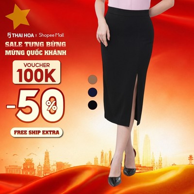 Chân váy bút chì nữ 2 lớp 279 form bút chì ôm cạp cao xẻ trước chất liệu cao cấp Thái Hòa