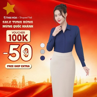 Áo sơ mi nữ 283 dài tay chất liệu modal họa tiết gân sọc form slimfit có nẹp khuy Thái Hòa