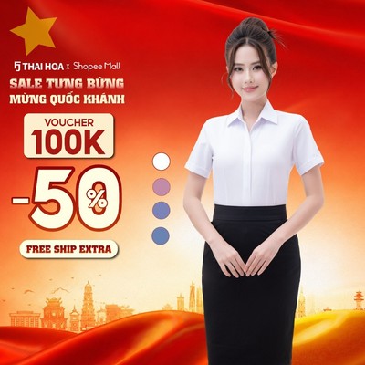 Áo sơ mi 254 chất liệu cà phê kết hợp công nghệ NANO nẹp khuy nữ ngắn tay cao cấp Thái Hòa