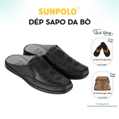 Dép sabo Giày sục dép nam Da bò SUNPOLO thoáng khí, không hôi chân SPO194
