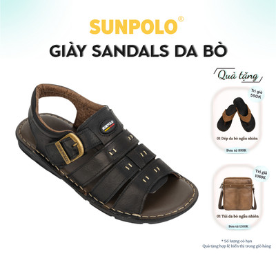 Xăng Đan Nam Da Bò SUNPOLO Đen SDA006