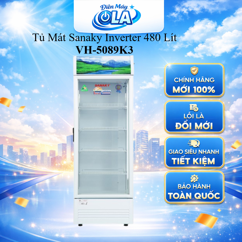 (HCM)  - VH-5089K3 - Tủ Mát Sanaky Inverter 480 Lít VH-5089K3 - DÀN ĐỒNG