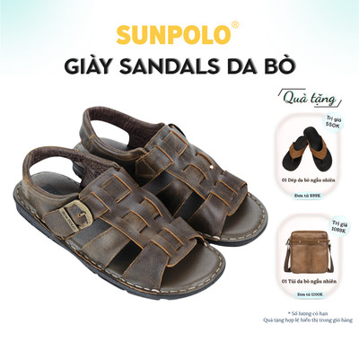Sandals Nam Da Bò Đen - Nâu Trơn SDA001 Chất Liệu Cao Cấp Đi Êm Chân, Có Size Lớn 44 45, Đế Cao Su May Khâu, Không Trượt