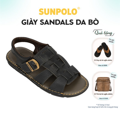 Sandal Nam Da Bò Cao Cấp SUNPOLO SDA001 Có Big size 44 45