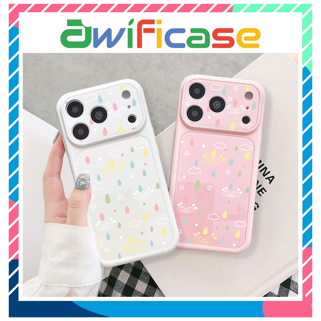 Ốp lưng iphone kiểu dáng khung camera lớn Giọt Mưa Sắc Màu 11/12/13/14/15/16/17/18/pro/plus/promax -
