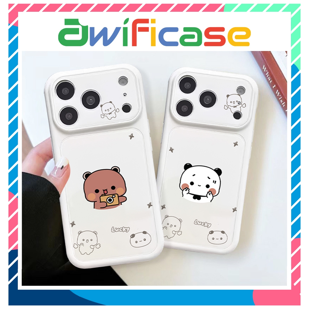 Ốp lưng iphone kiểu dáng khung camera lớn Gấu Lucky 11/12/13/14/15/16/17/18/pro/plus/promax - Awifi 