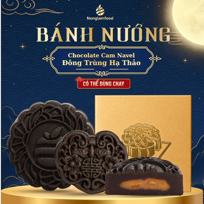 Bánh Trung Thu Chocolate Cam Navel Đông Trùng Hạ Thảo NONGLAMFOOD - Bánh Chay 80g, 150g