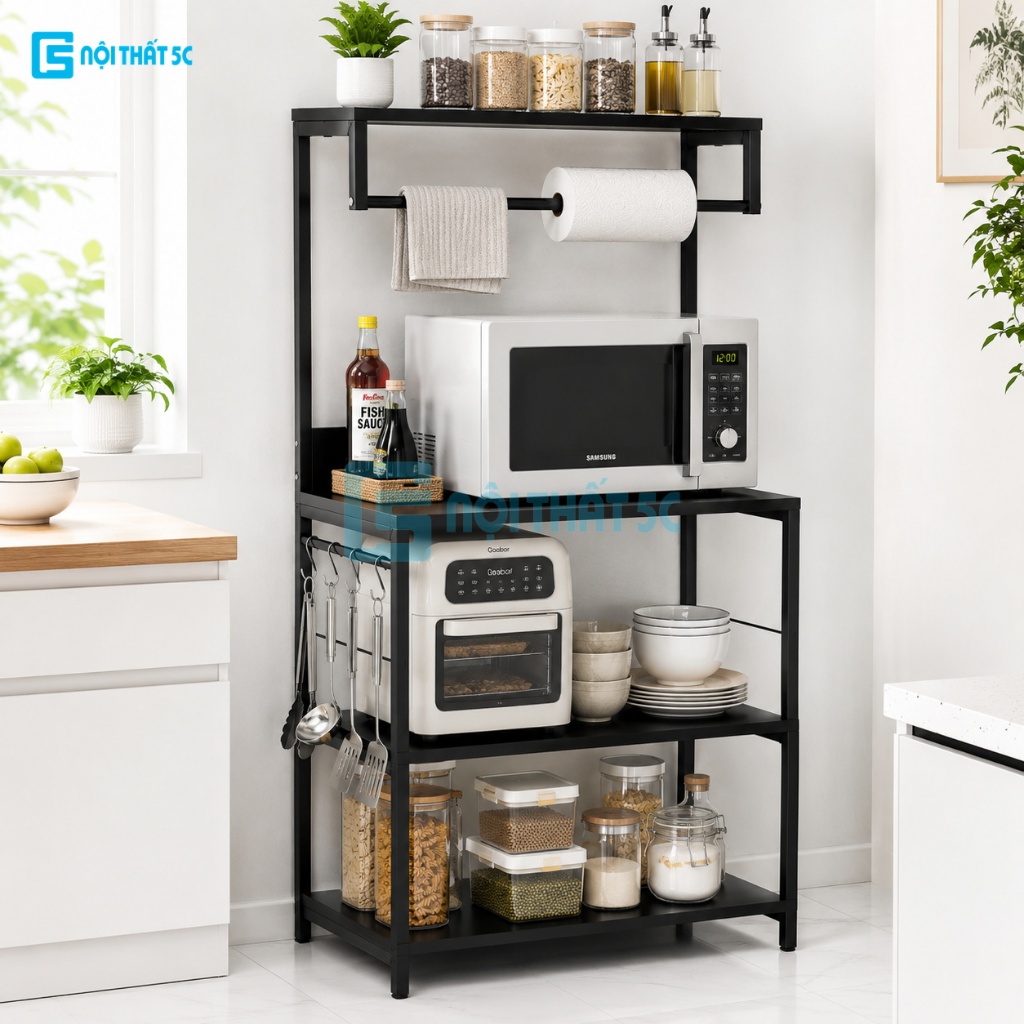 Kệ mặt gỗ khung sắt để lò vi sóng,  đa năng nhiều tầng tiện dụng hiện đại khung sắt chắc chắn sơn tĩ