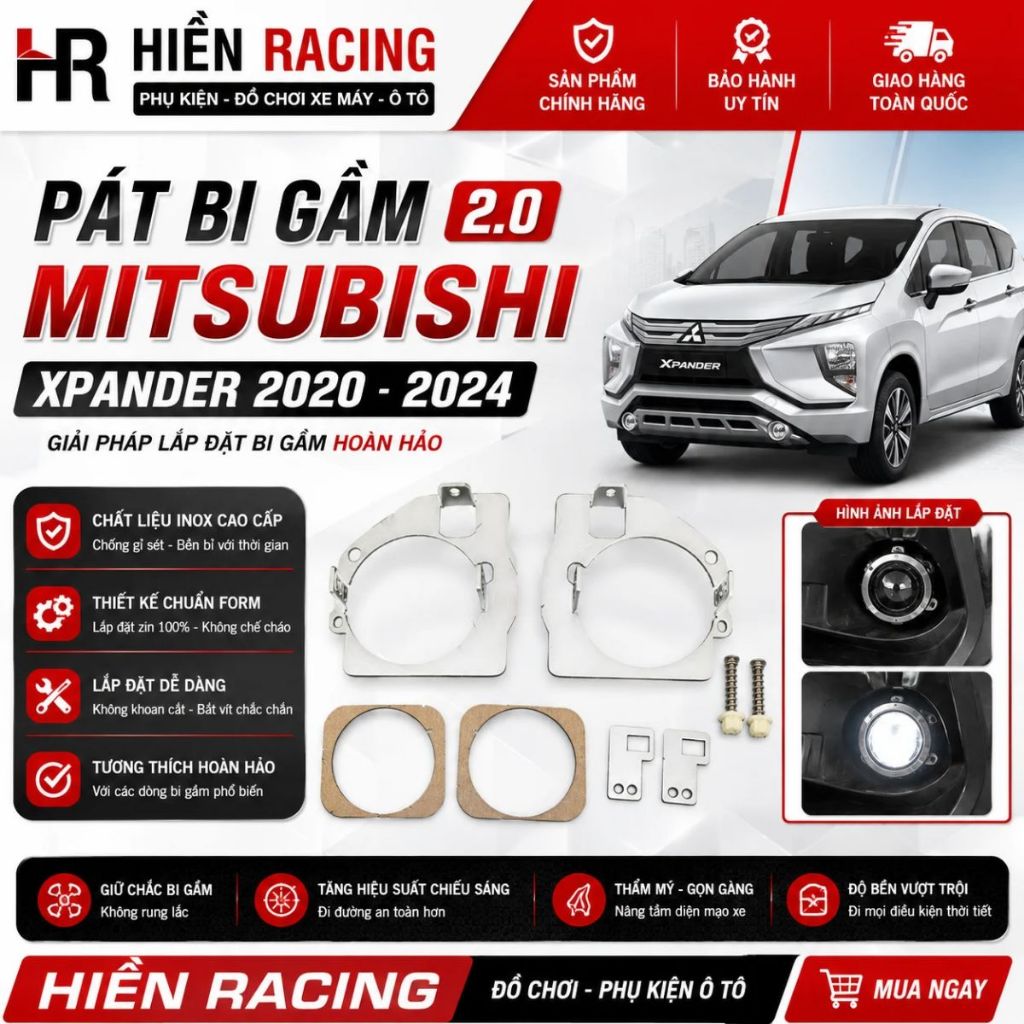Cặp Pát Bi Gầm 2.0 Mitsubishi Xpander 2020-2024, Pát Gắn Bi Gầm Đèn Trợ Sáng Ô Tô Chuẩn Form Zin