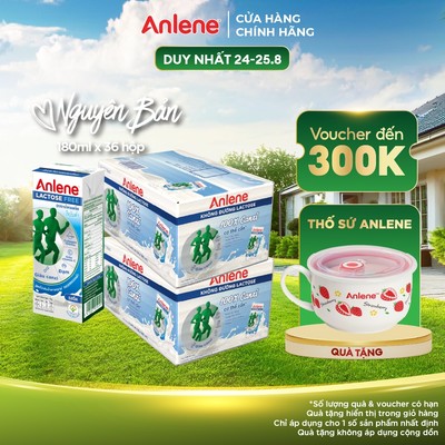 Combo 2 thùng 36 hộp sữa Anlene không đường Lactose vị nguyên bản (18 x 180ml)