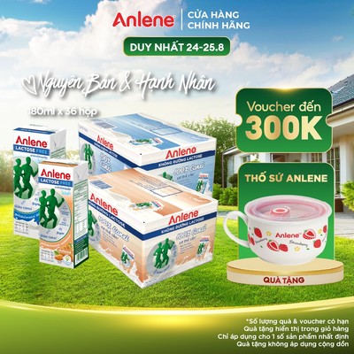 Combo 2 thùng 36 hộp sữa Anlene không đường Lactose vị nguyên bản và hạnh nhân (18 x 180ml)