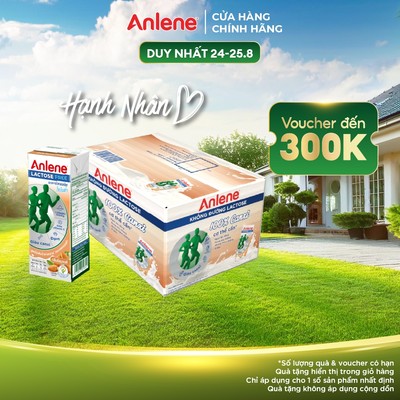 Thùng 18 hộp 180ml Sữa tiệt trùng hương hạnh nhân Anlene Lactose Free không thêm đường, ít béo, giàu canxi, ngọt dịu