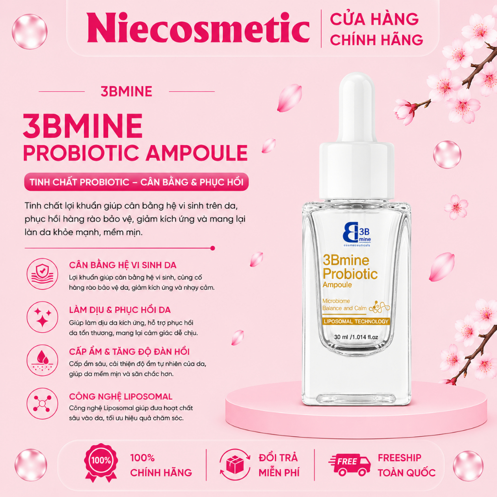 [ Công ty] Tinh Chất Phục Hồi 3Bmine Probiotic Ampoule 30ml Da Yếu Nhạy Cảm Cấp Ẩm Sau Treatment