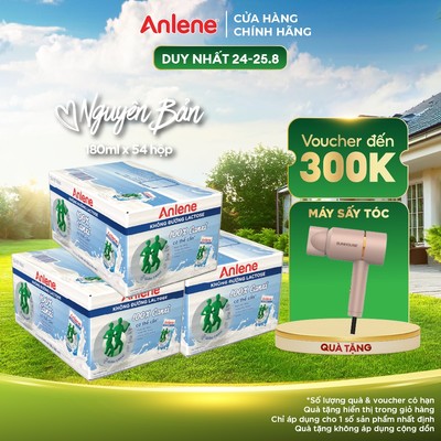 Combo 3 thùng 54 hộp sữa Anlene không đường Lactose vị nguyên bản (18 x 180ml)
