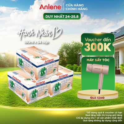 Combo 3 thùng 54 hộp sữa Anlene không đường Lactose vị hạnh nhân (18 x 180ml)