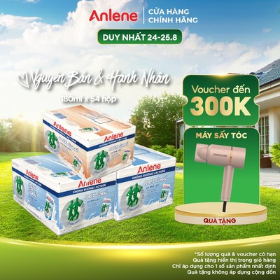 Combo 3 thùng 54 hộp sữa Anlene không đường Lactose vị nguyên bản và hạnh nhân (18 x 180ml)