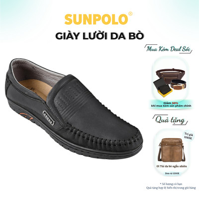 Giày lười nam Da bò cao cấp SUNPOLO đi làm công sở, đi chơi LS3028