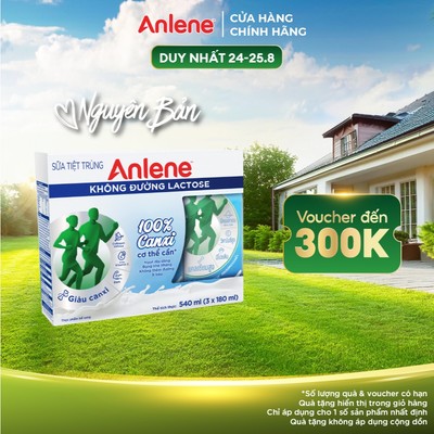 Lốc 3 hộp 180ml Sữa tiệt trùng Anlene Lactose Free không thêm đường, ít béo, giàu canxi, ngọt dịu