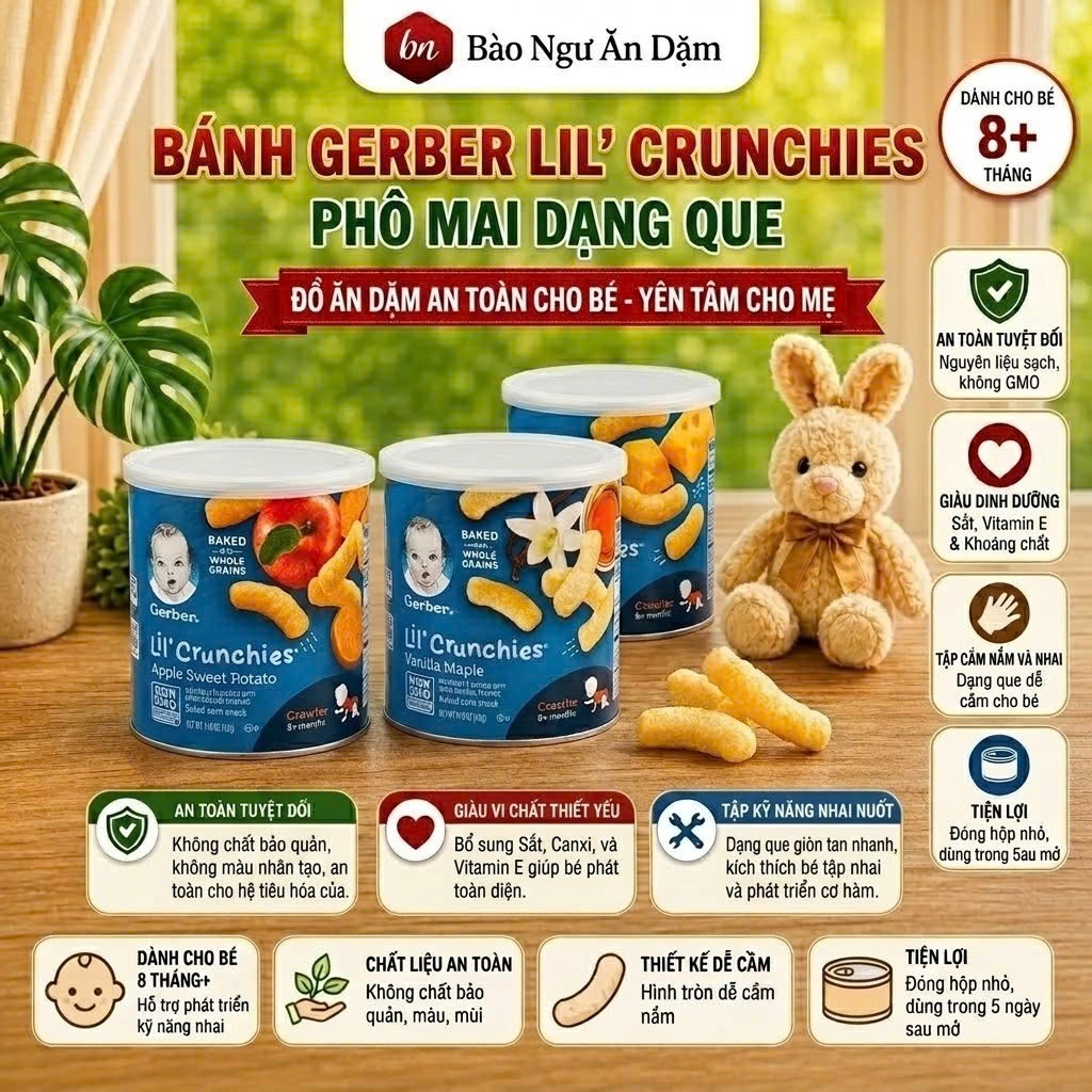 Bánh Gerber lùn Lil' Crunchies dạng que cho bé từ 8 tháng tuổi