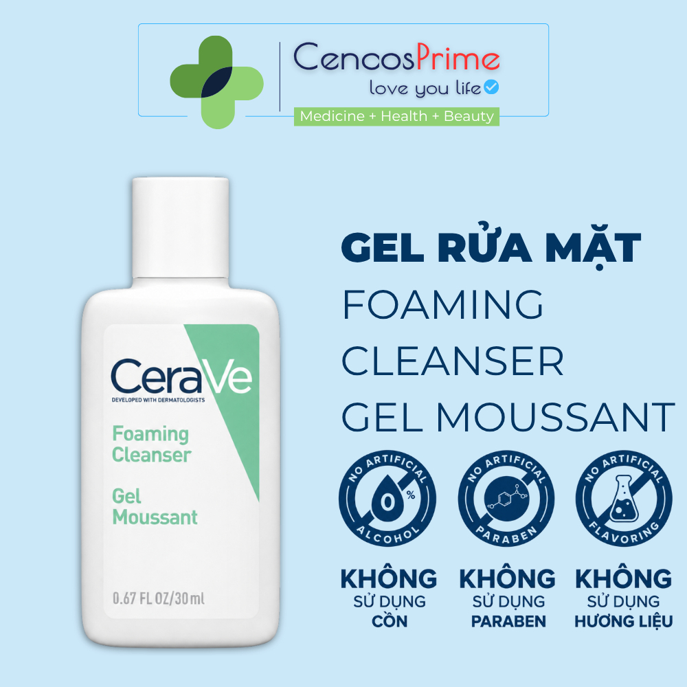 Sữa rửa mặt Cerave Foaming Cleanser, làm sạch sâu cho da dầu mụn 30ml