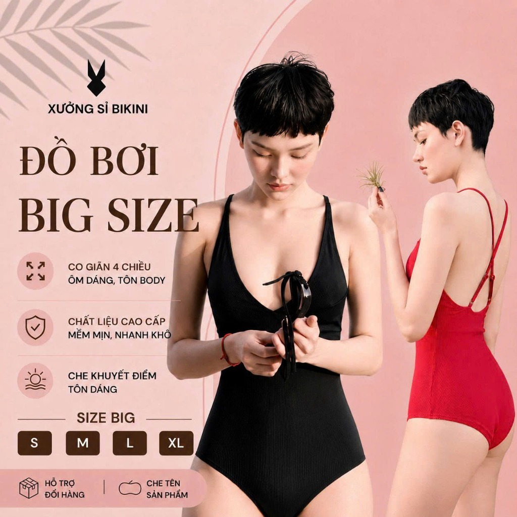 Bikini, Đồ bơi nữ đi biển liền mảnh màu đen Hiền Hồ (có sẵn mút ngực)