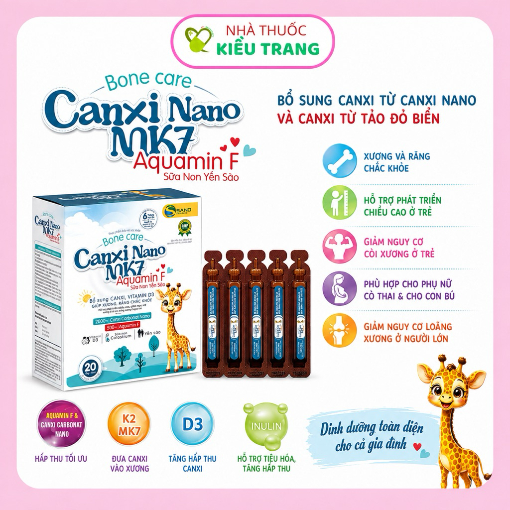 Canxi Nano Plus / Canxi Nano MK7 Aquamin F Sữa non Yến Sào - hỗ trợ xương và răng chắc khỏe