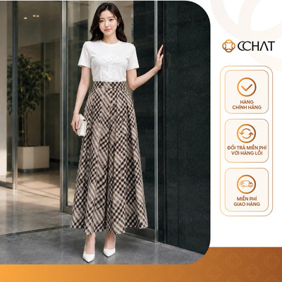 Quần Ống Rộng 𝐂𝐂𝐇𝐀𝐓 Dáng Suông Giả Váy Parallel Kẻ Caro Chất Liệu Tuytsi Cao Cấp 16QDS6062XT