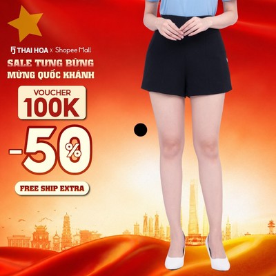 Quần short nữ 110 Quần đùi nữ vải tuyết nhung đen trơn Thái Hòa