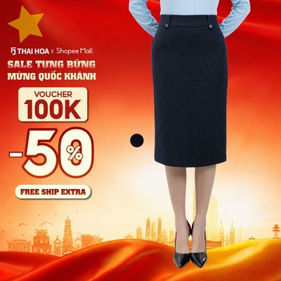 Chân váy nữ Thái Hòa 262 dáng dài 2 lớp kẻ xanh than tôn dáng cao cấp
