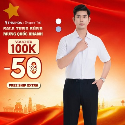 Áo sơ mi nam ngắn tay 991 trung niên thiết kế 2 màu trắng xanh kẻ nhuyễn Thái Hoà
