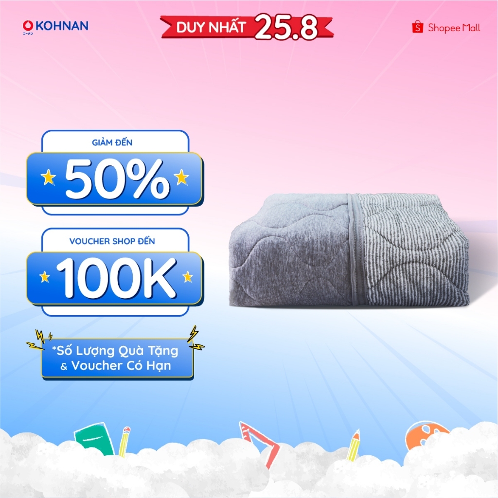 Ga giường thun lạnh kháng khuẩn KOHNAN siêu mát dạng phủ mặt, hạn chế vi khuẩn và mùi hôi size 1m/1m