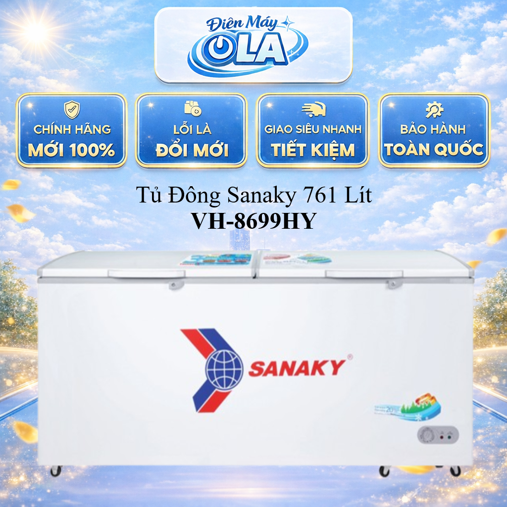(HCM) - VH-8699HY - Tủ Đông Sanaky 761 Lít (không inverter) VH-8699HY - 2 cửa,1 ngăn đông - dàn đồng