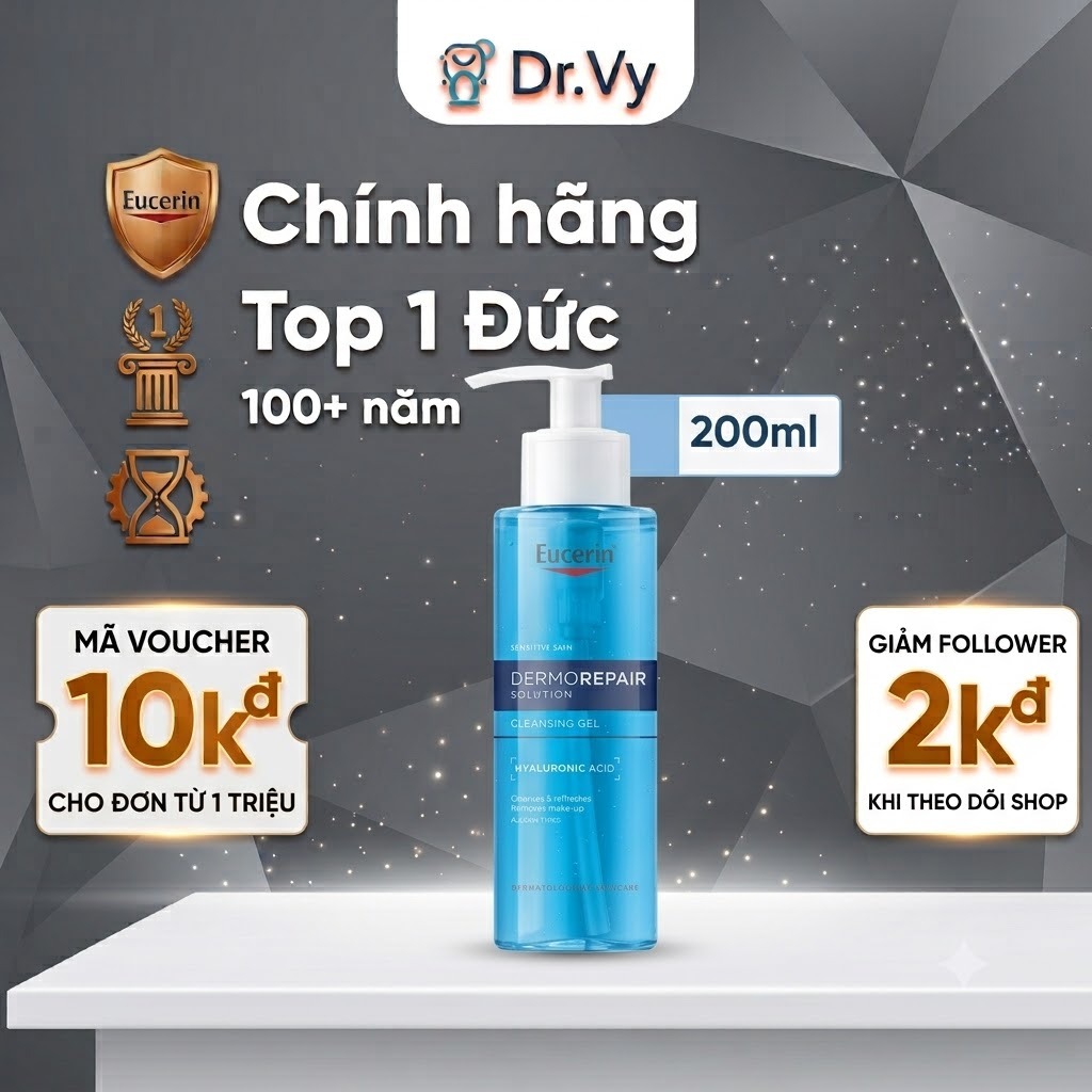 sữa rửa mặt cho da nhạy cảm, sửa rửa mặt Eucerin DermoRepair Solution Cleansing Gel, srm ph5
