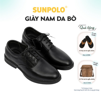 Giày nam Da bò cao cấp SUNPOLO phong cách vintage, retro buộc dây SPH453